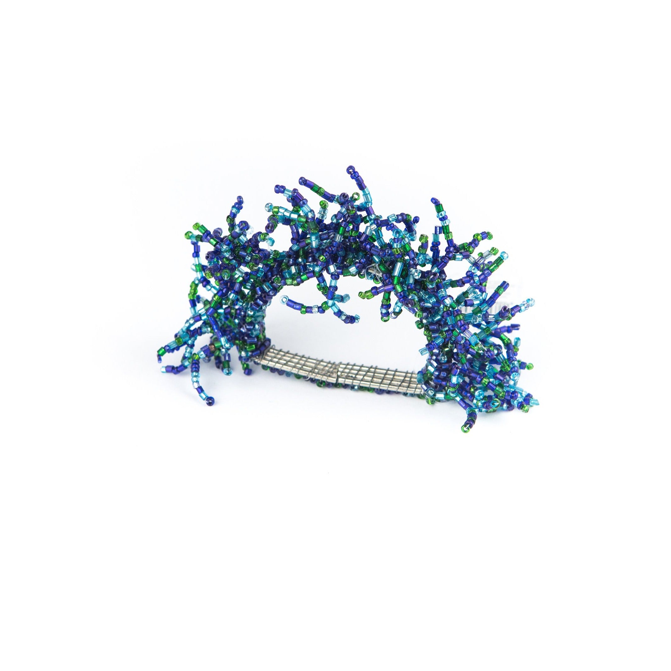 Argola de guardanapo com missangas azul e verde